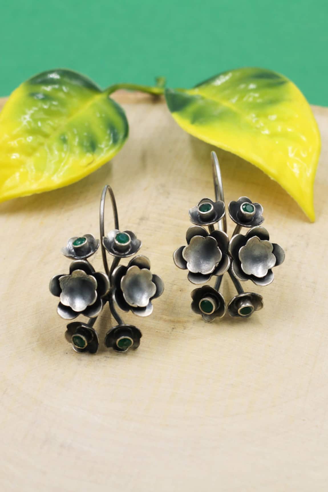 Sangeeta Boochra Oxidized Silver Flower Earrings 