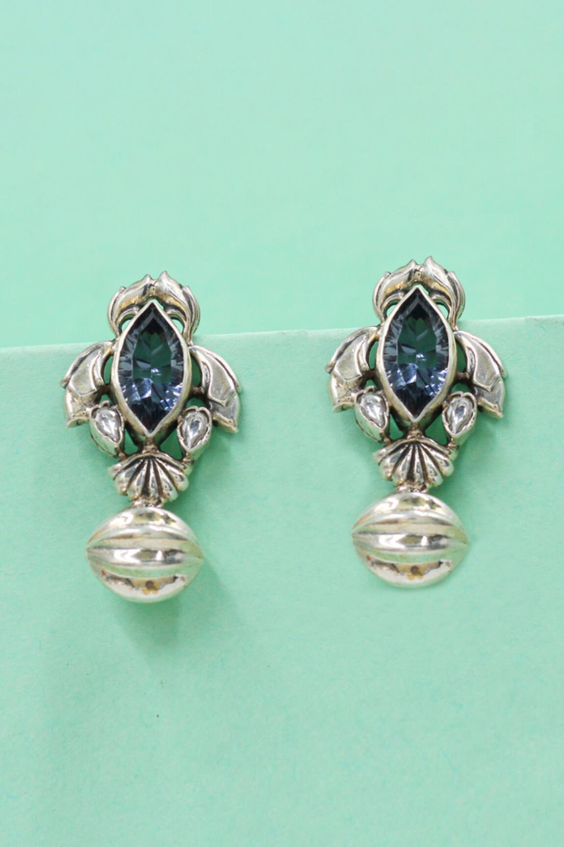 Sangeeta Boochra Midnight Bloom Silver Earrings 