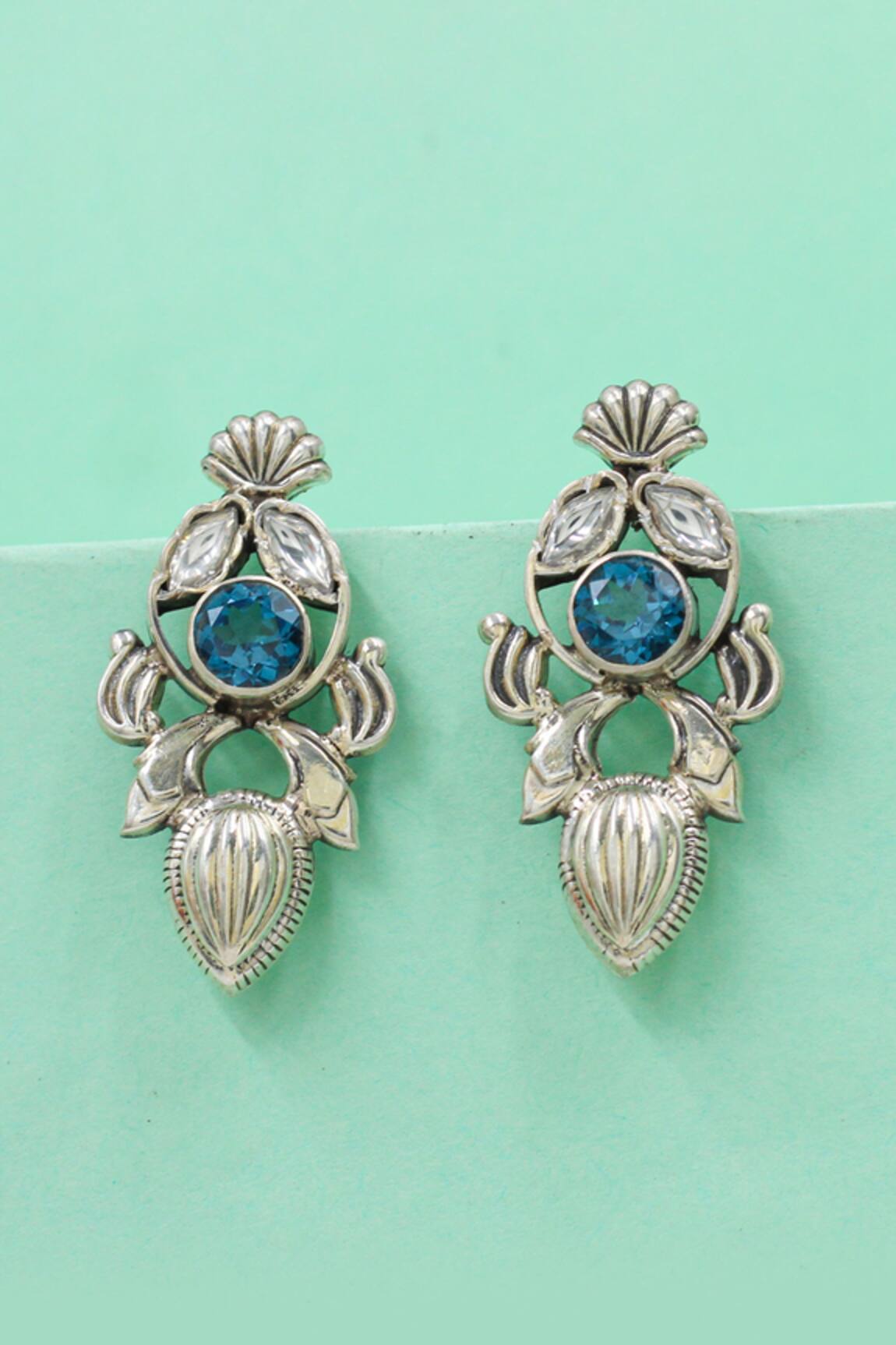 Sangeeta Boochra Antique Bloom Silver Earrings 