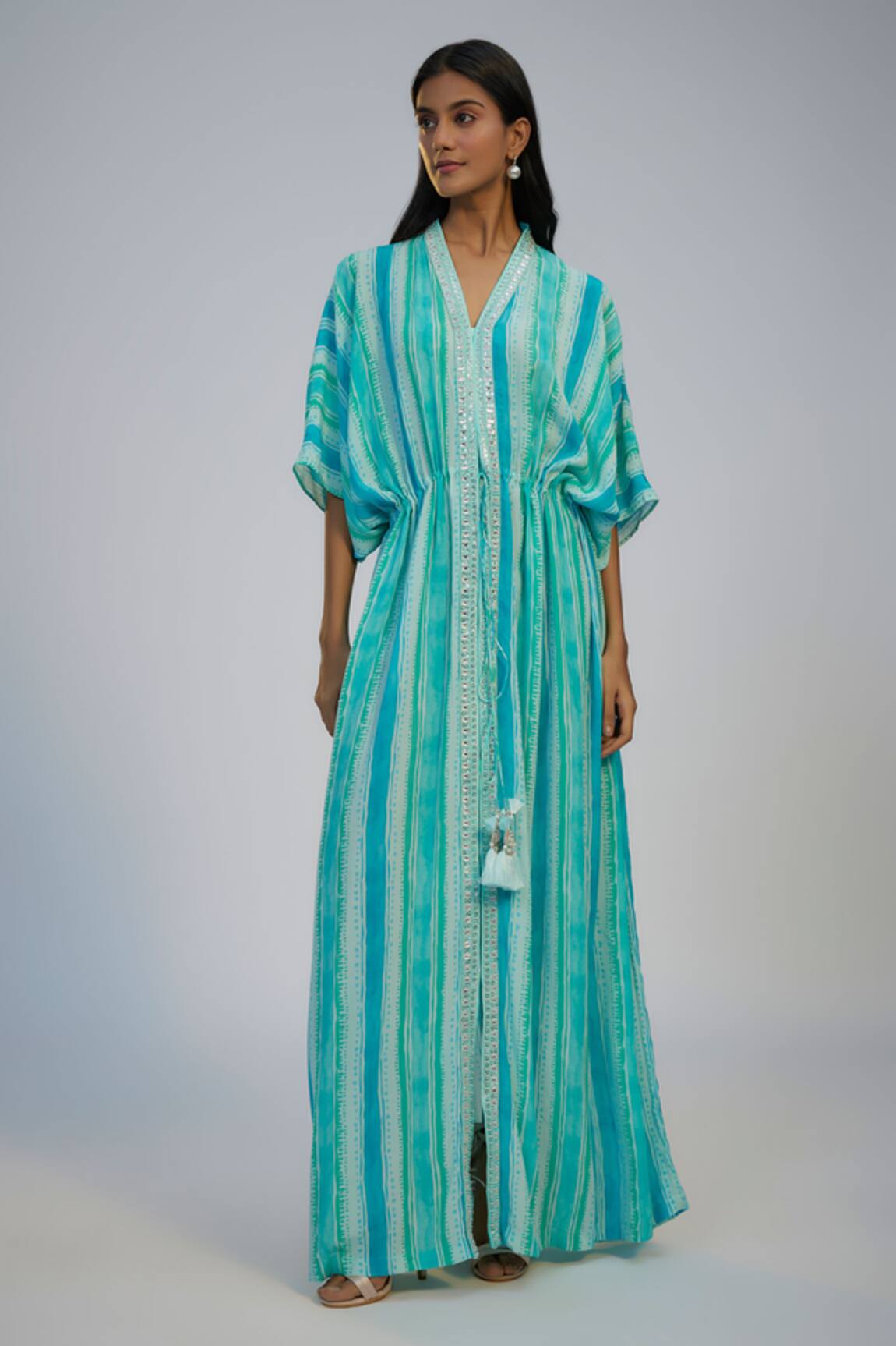 Nadima Saqib Stripe Print Kaftan With Pant 