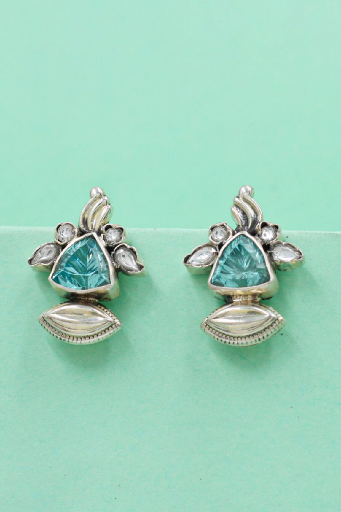 Sangeeta Boochra Aqua Bloom Silver Earrings 