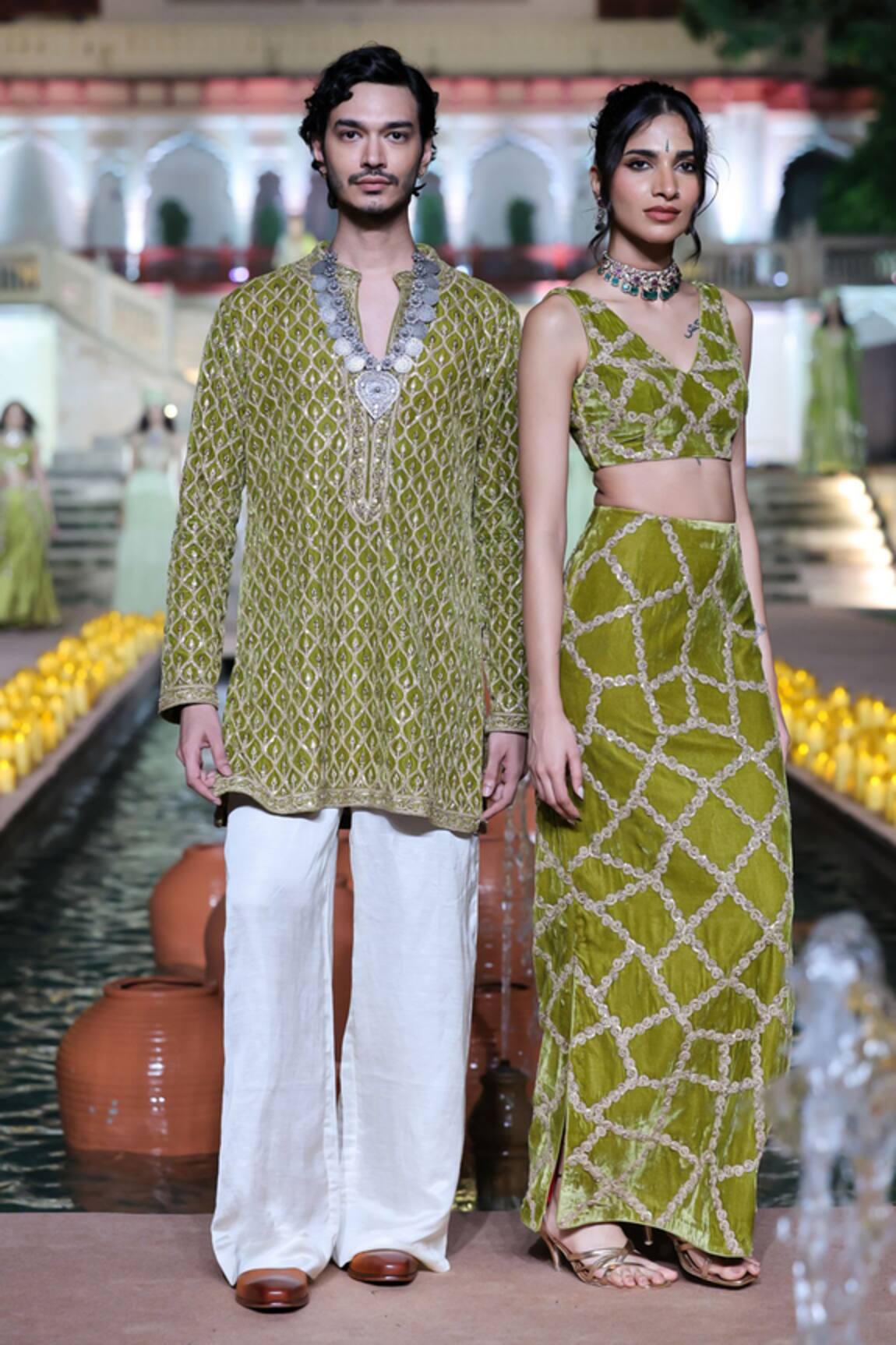 Punit Balana Velvet Embroidered Kurta With Pant 