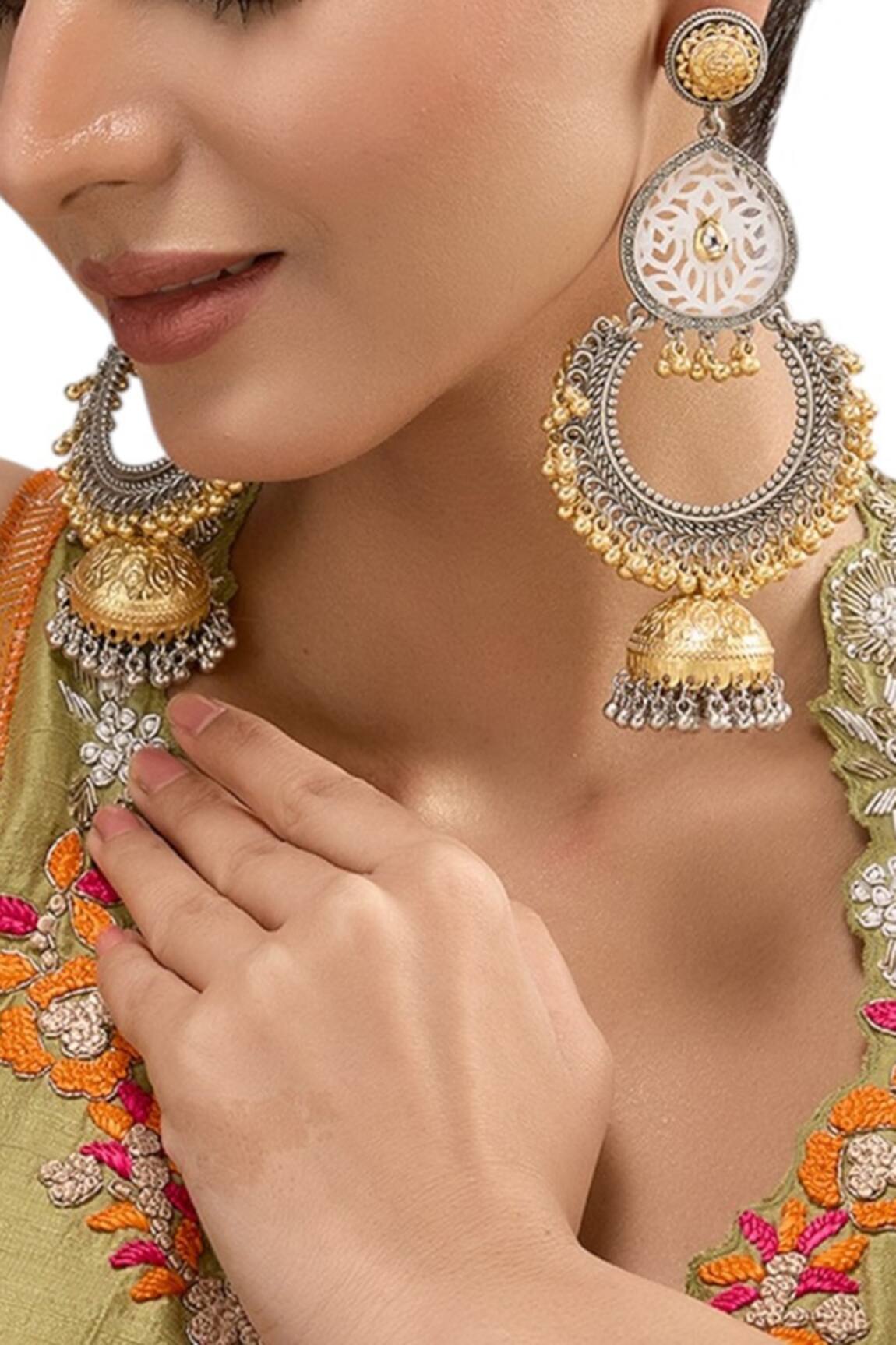 Auraa Trends Gold & Silver-Plated Chandbali Earrings 