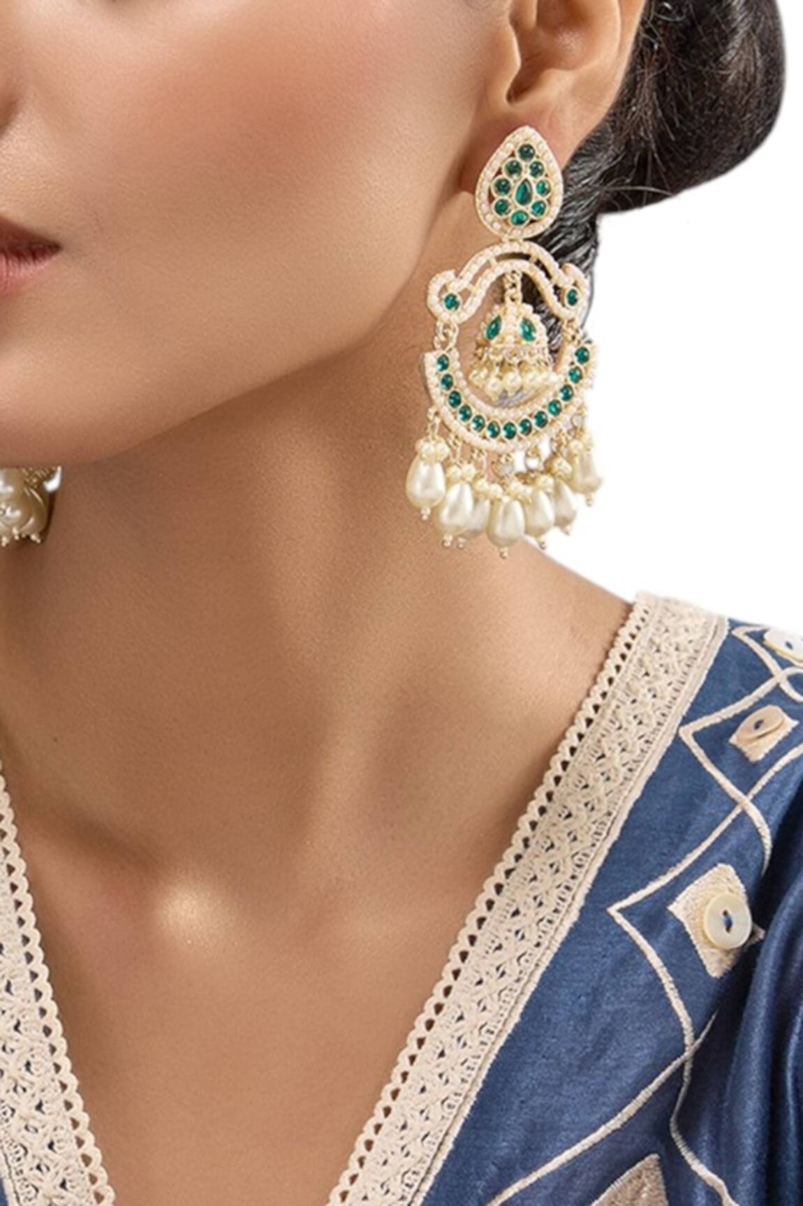 Auraa Trends Green Stone Chandbali Earrings 