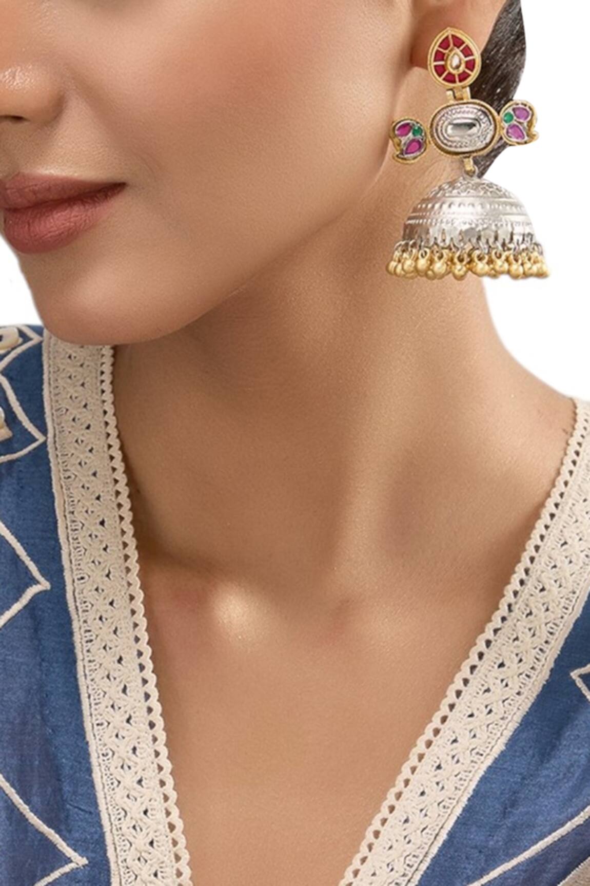 Auraa Trends Dual-Tone Oxidized Jhumka Earrings 