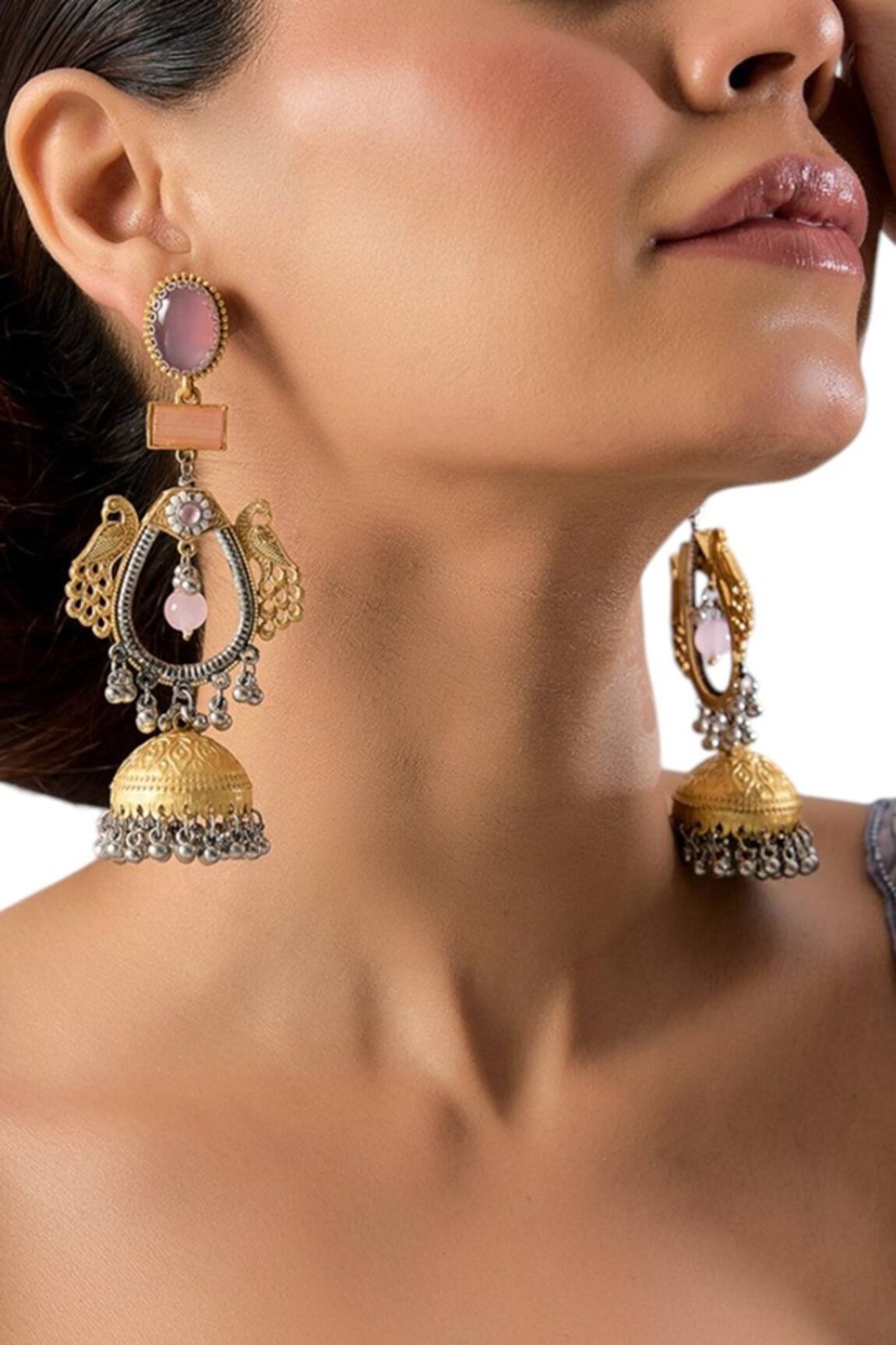 Auraa Trends Gold-Tone Dual Peacock Jhumka Earrings 