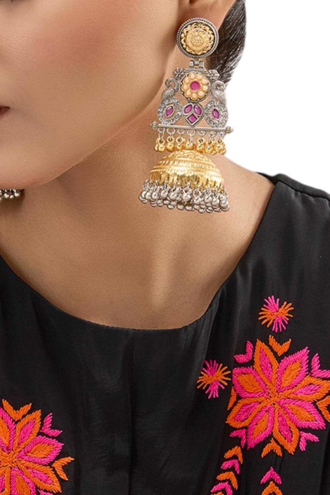 Auraa Trends Handcrafted Dual Tone Temple Jhumkas 