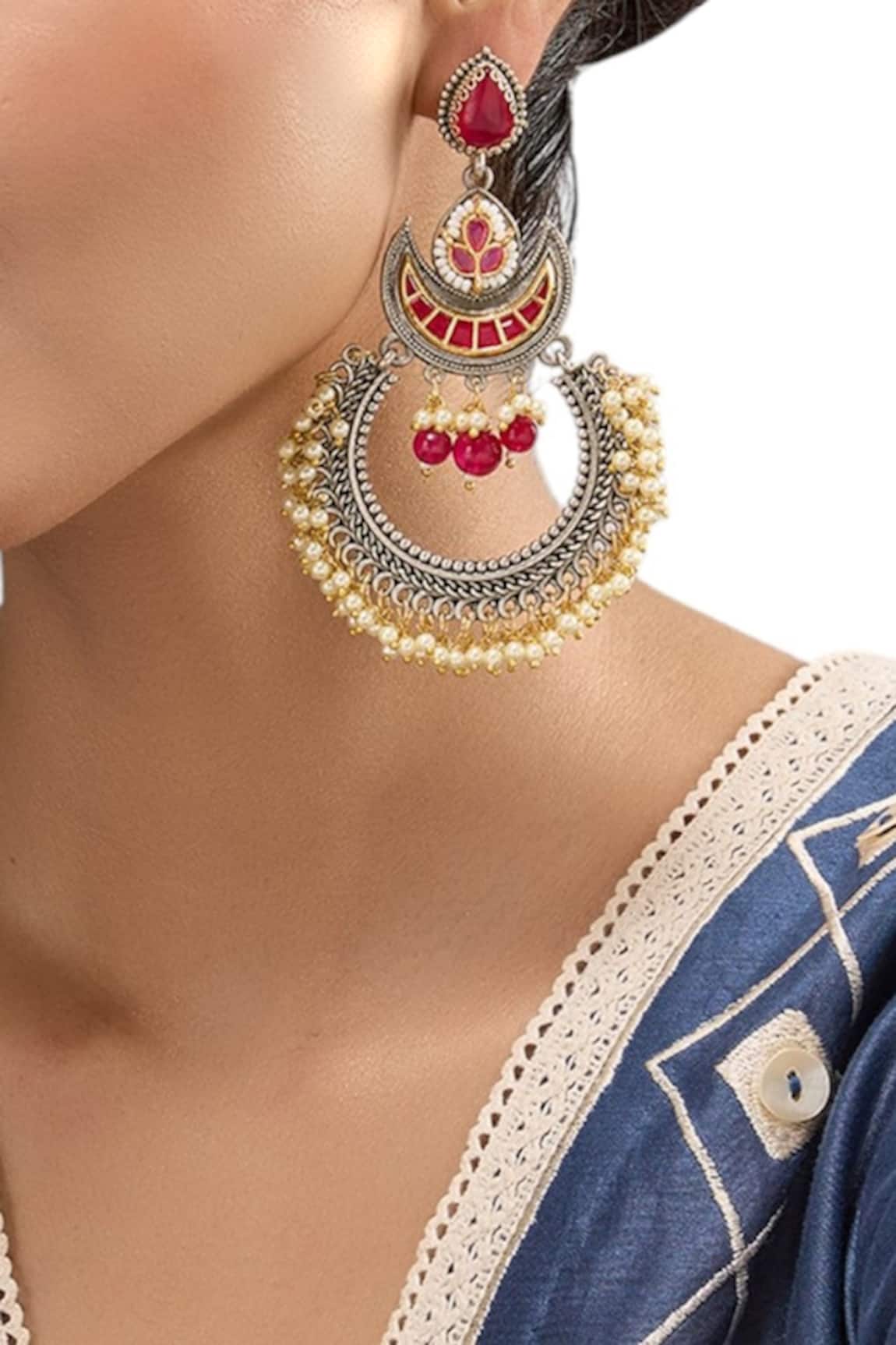 Auraa Trends Pearl & Kundan Chandbali Earrings 