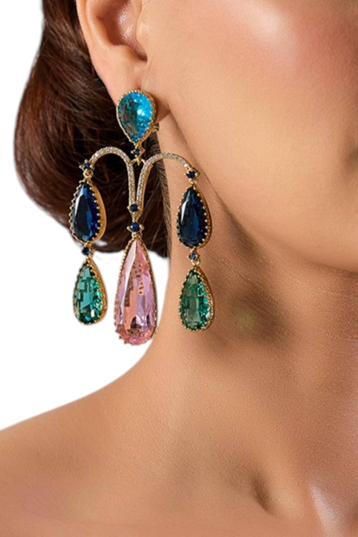 Auraa Trends Multi-Color Teardrop Statement Earrings 