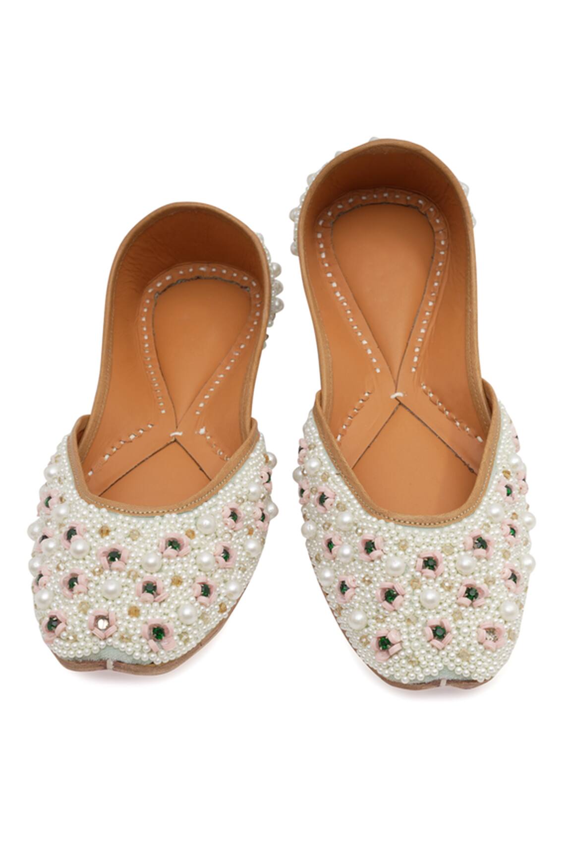 NR By Nidhi Rathi Pearled Pista Green Juttis 