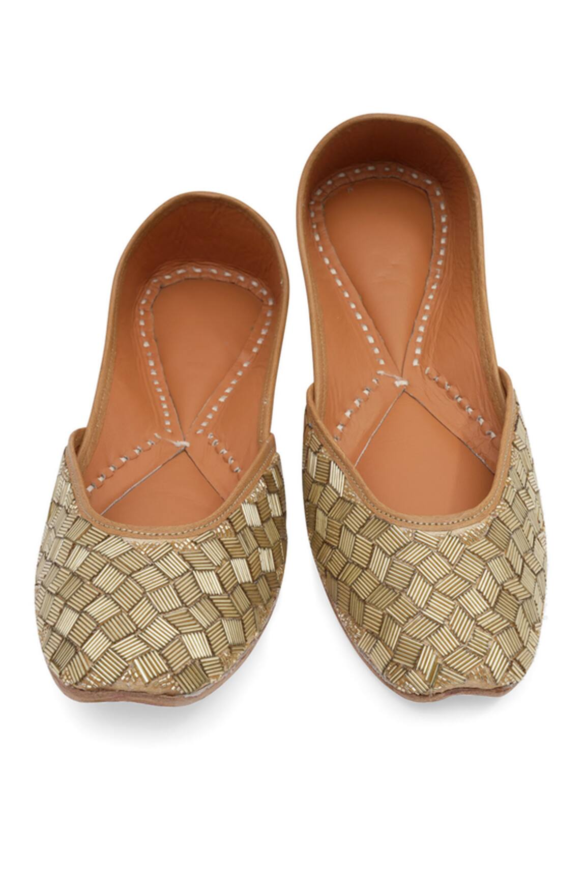 NR By Nidhi Rathi Embroidered Golden Juttis 