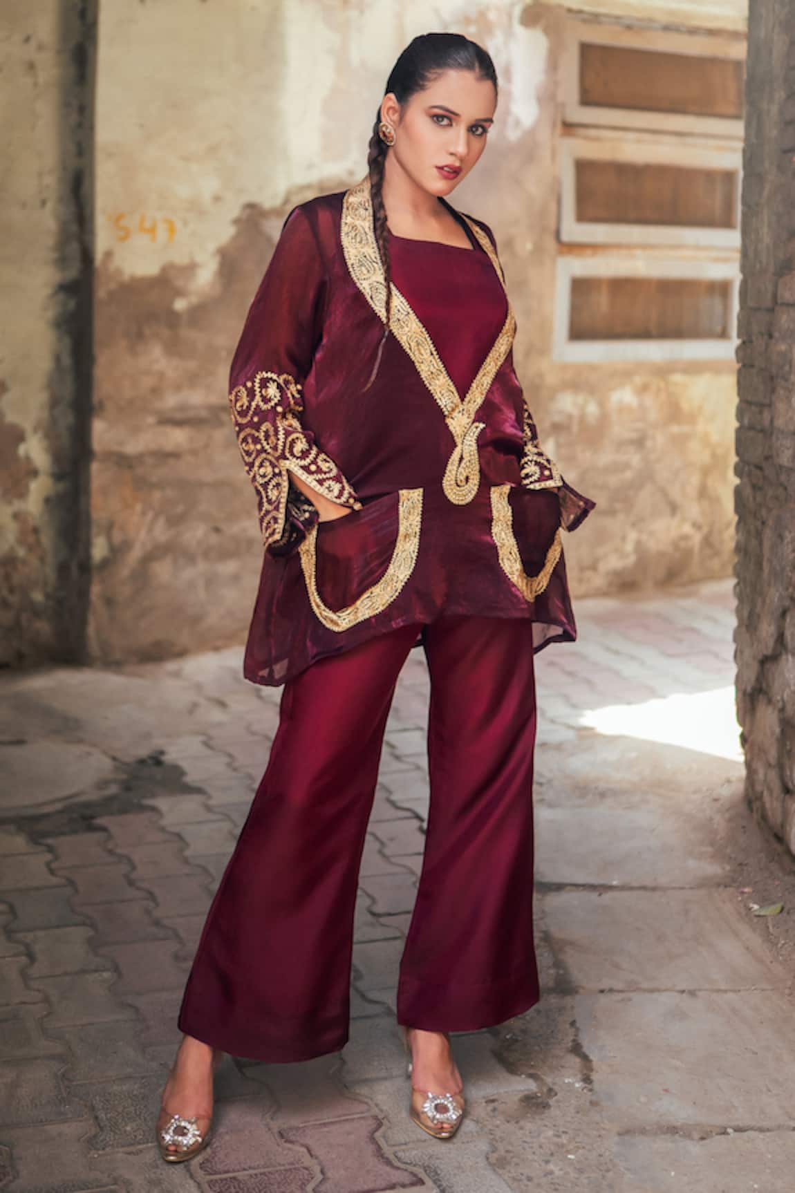 Wazir C Embroidered Jacket Pant Set 