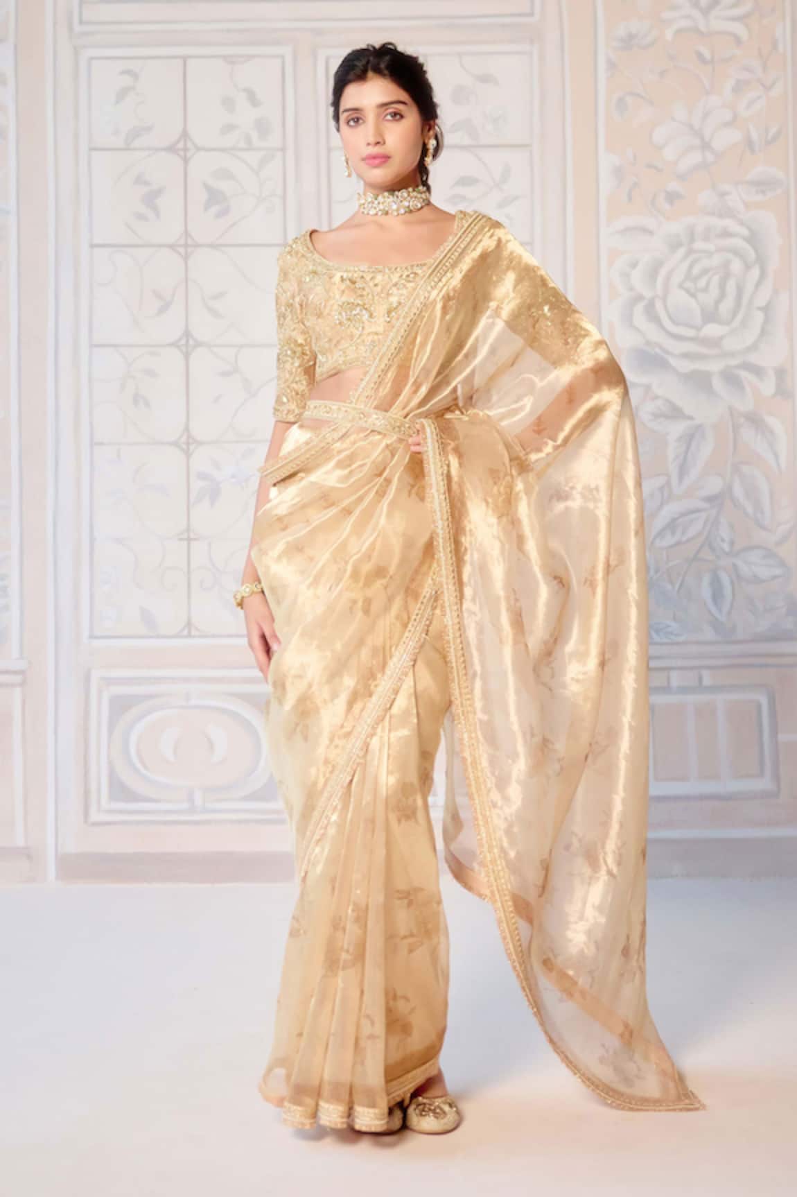 Shyam Narayan Prasad Block Print Saree With Blouse 