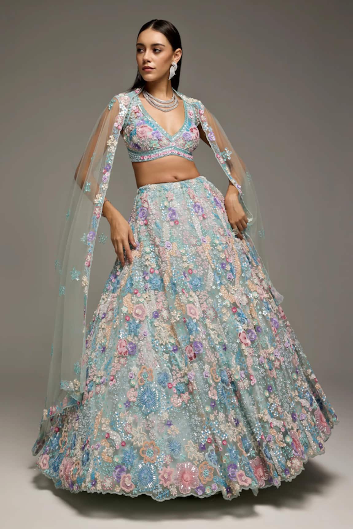 Opus Atelier Powder Blue Multi Colour Lehenga Set 
