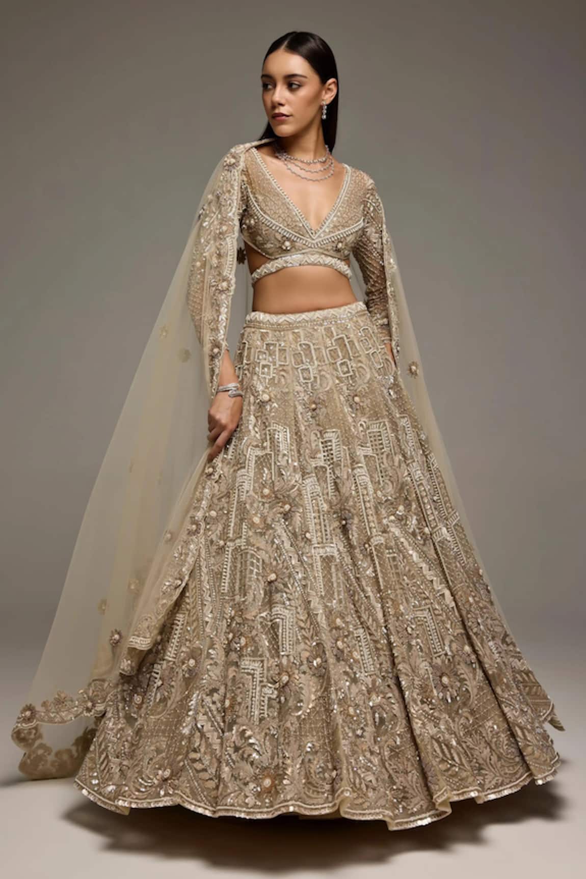Opus Atelier Soft Champagne Gold Oriane Bridal Lehenga Set 