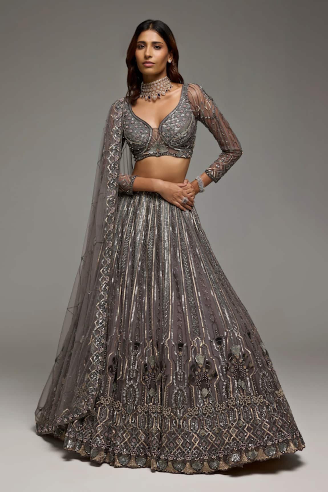 Opus Atelier Greyarielle Embroidered Lehenga Set 