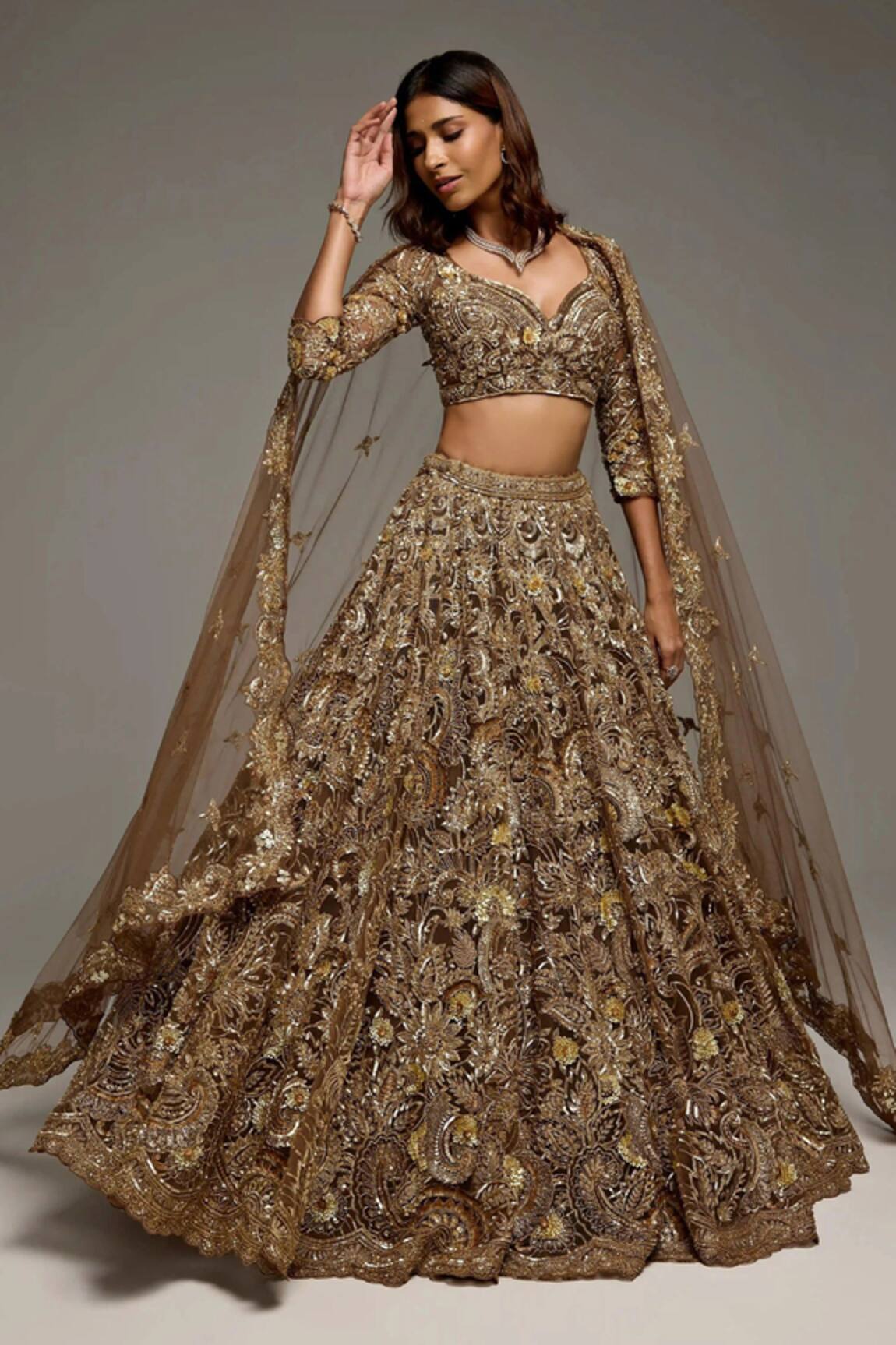 Opus Atelier Brown Gold Ruth Lehenga Set 