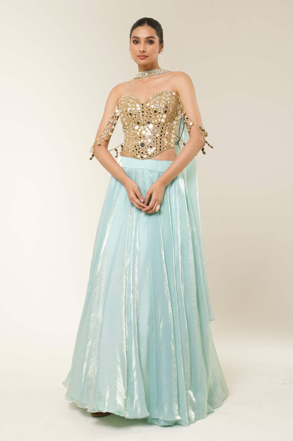 Libas Cafe by Nidhi & Ashish Mirror Corset & Shimmer Organza Lehenga Set 