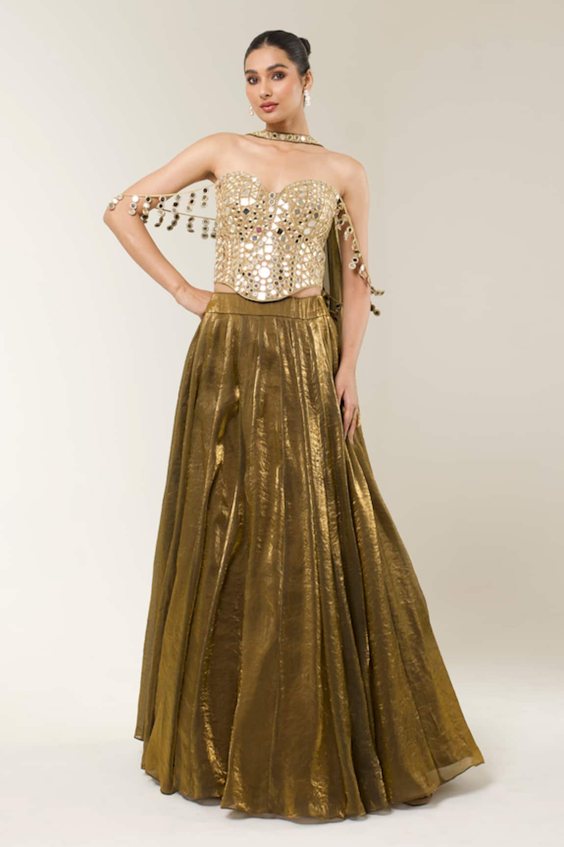 Libas Cafe by Nidhi & Ashish Hand Embroidered Mirror Corset Lehenga Set 