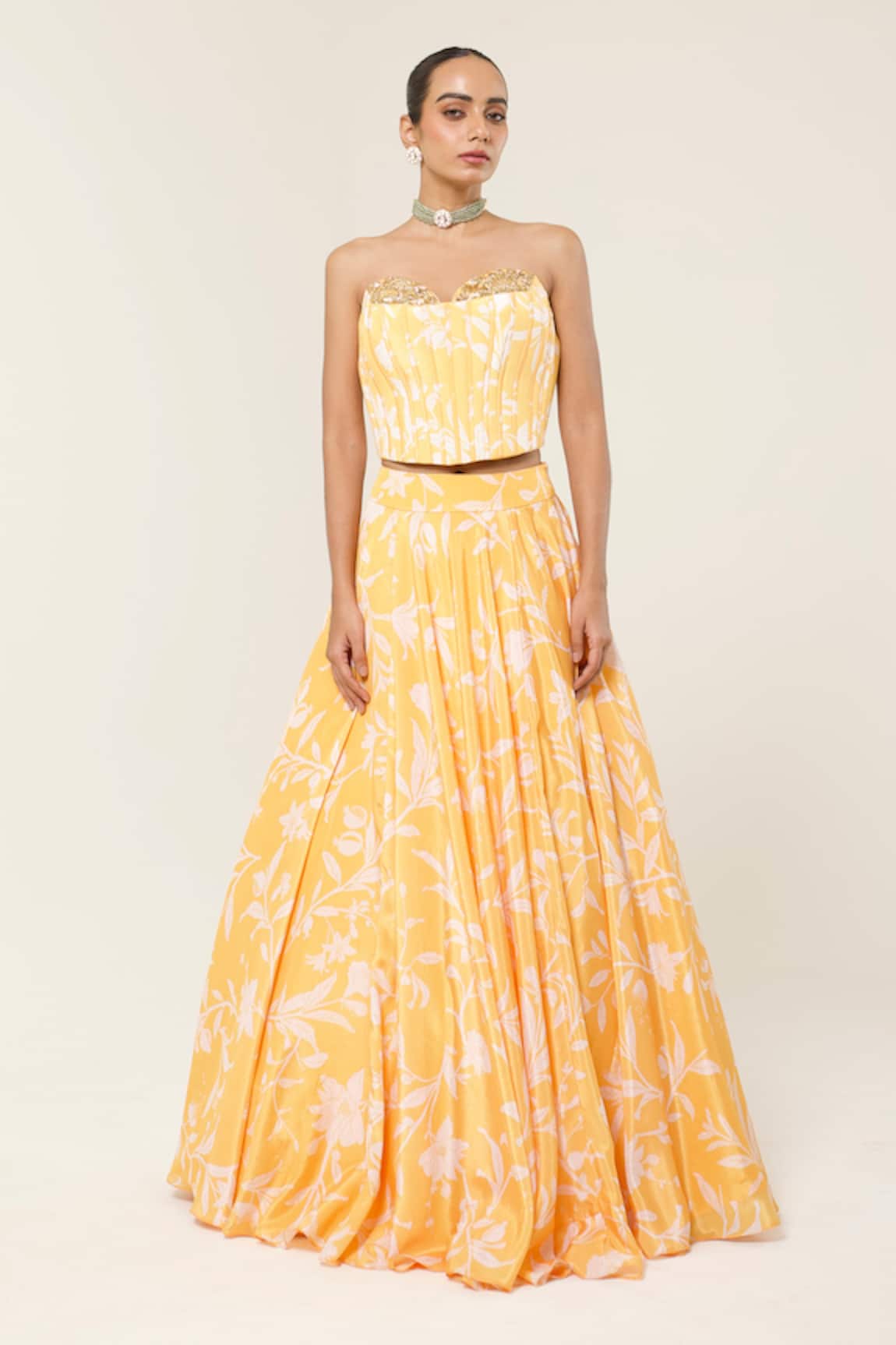 Libas Cafe by Nidhi & Ashish Embellished Corset & Printed Lehenga Set