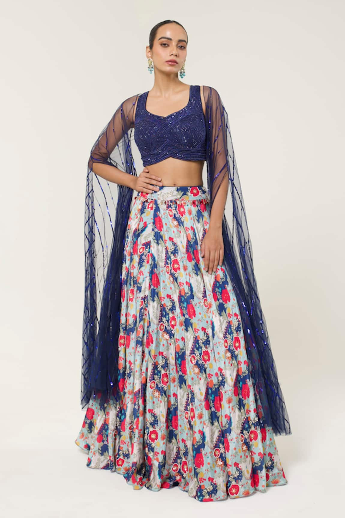 Libas Cafe by Nidhi & Ashish Hand Embroidered Blouse & Printed Lehenga Set