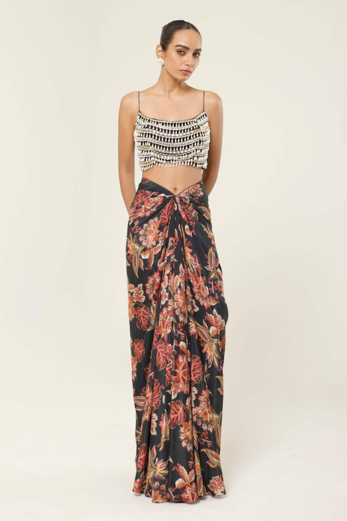 Libas Cafe by Nidhi & Ashish Hand Embroidered Blouse & Printed Dhoti Skirt Set