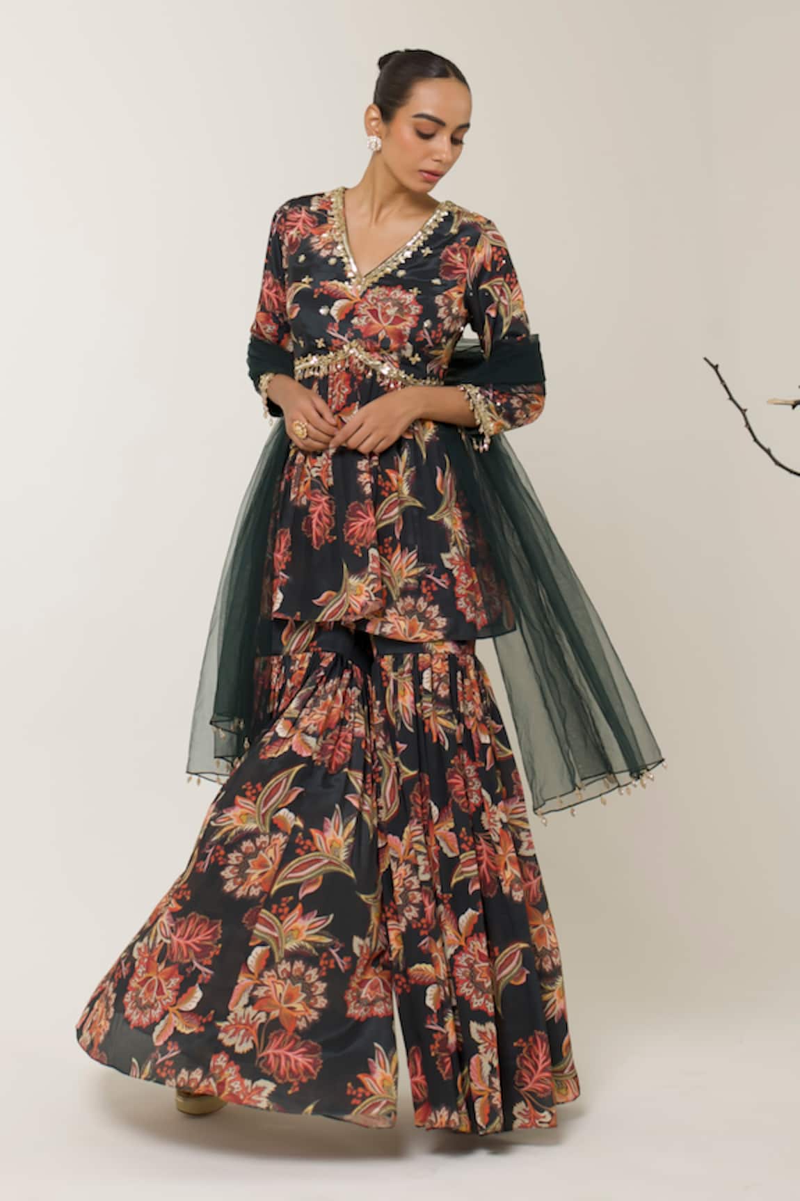 Libas Cafe by Nidhi & Ashish Floral Printed Peplum Kurta Gharara Set