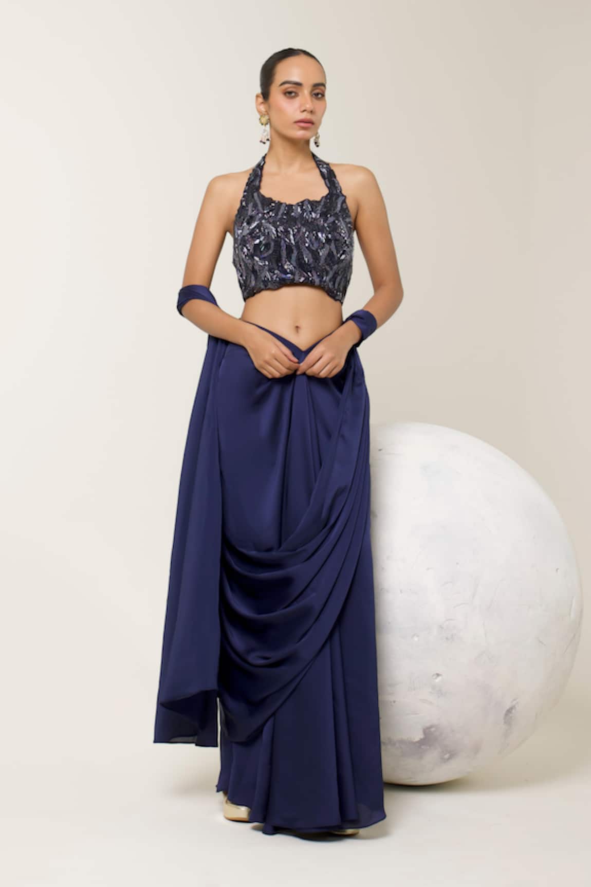 Libas Cafe by Nidhi & Ashish Hand Embroidered Corset & Pre-Draped Saree Set