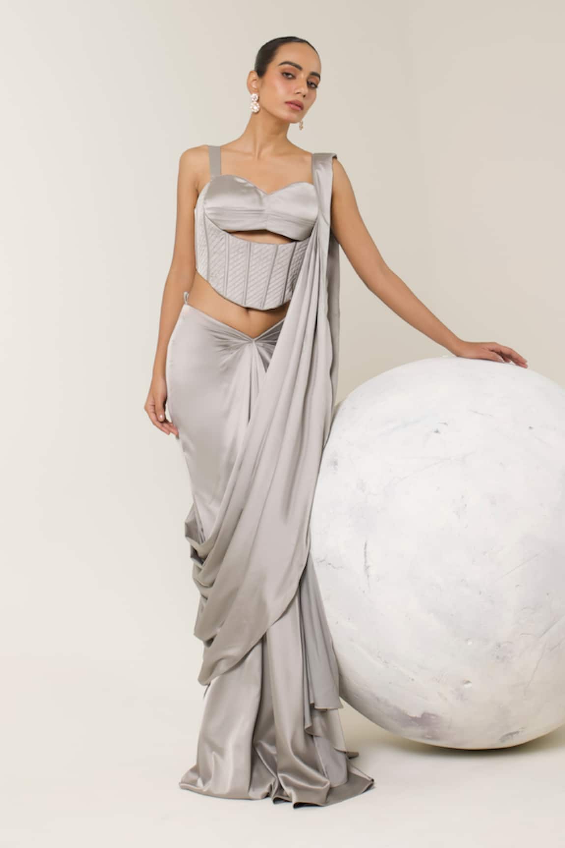 Libas Cafe by Nidhi & Ashish Solid Pre-Draped Saree With Corset