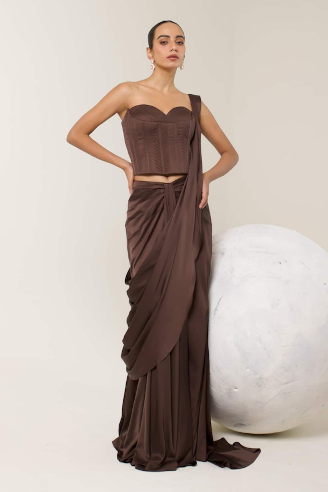 Libas Cafe by Nidhi & Ashish Solid Pre-Draped Saree & Corset Set