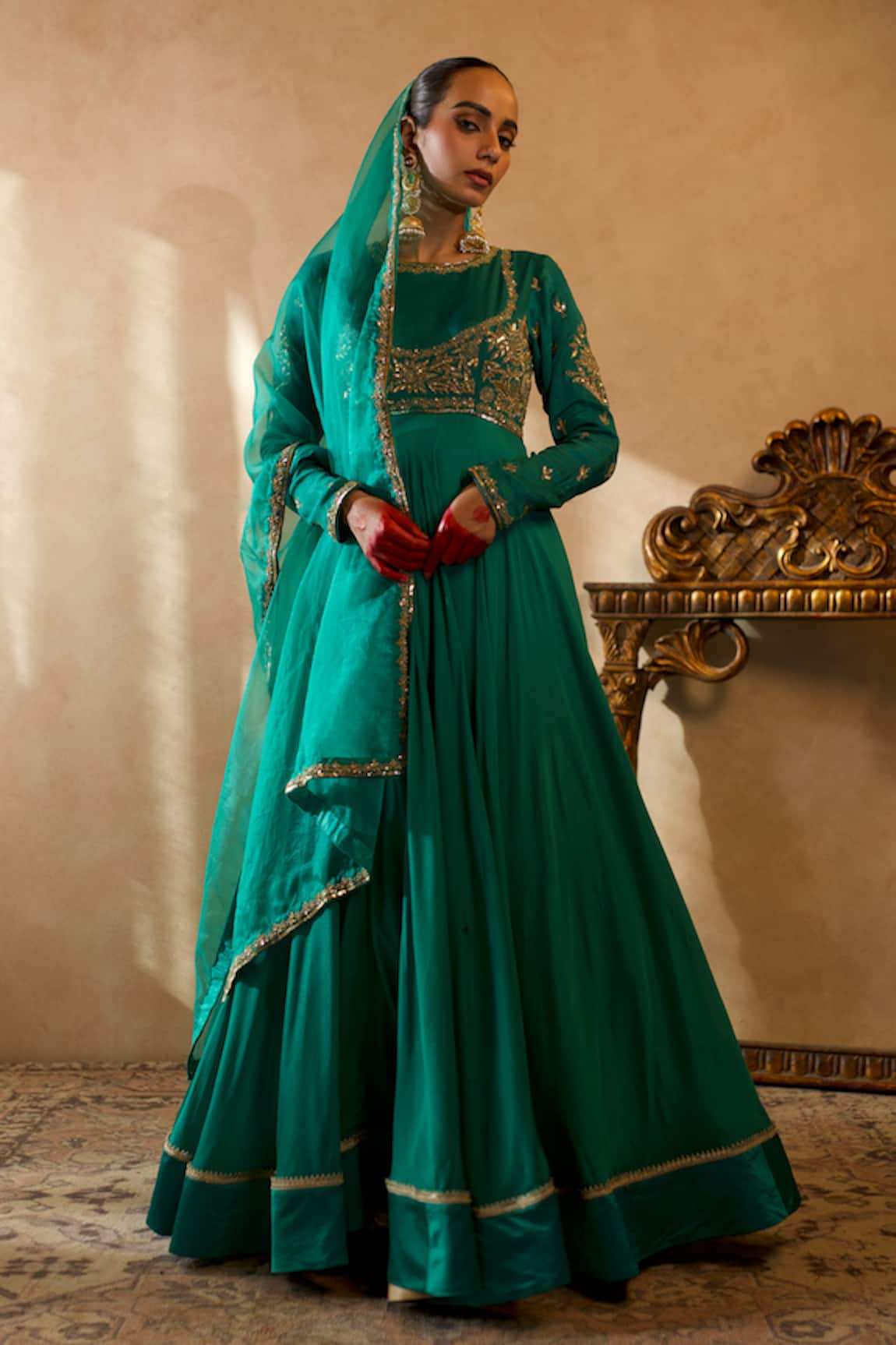 Libas Cafe by Nidhi & Ashish Machine Embroidered Full Sleeve Anarkali & Dupatta Set