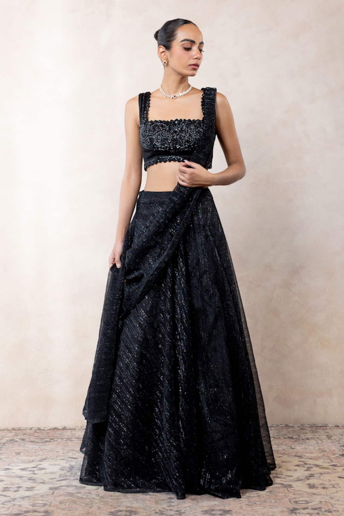 Libas Cafe by Nidhi & Ashish Hand Embroidered Draped Lehenga & Blouse Set 
