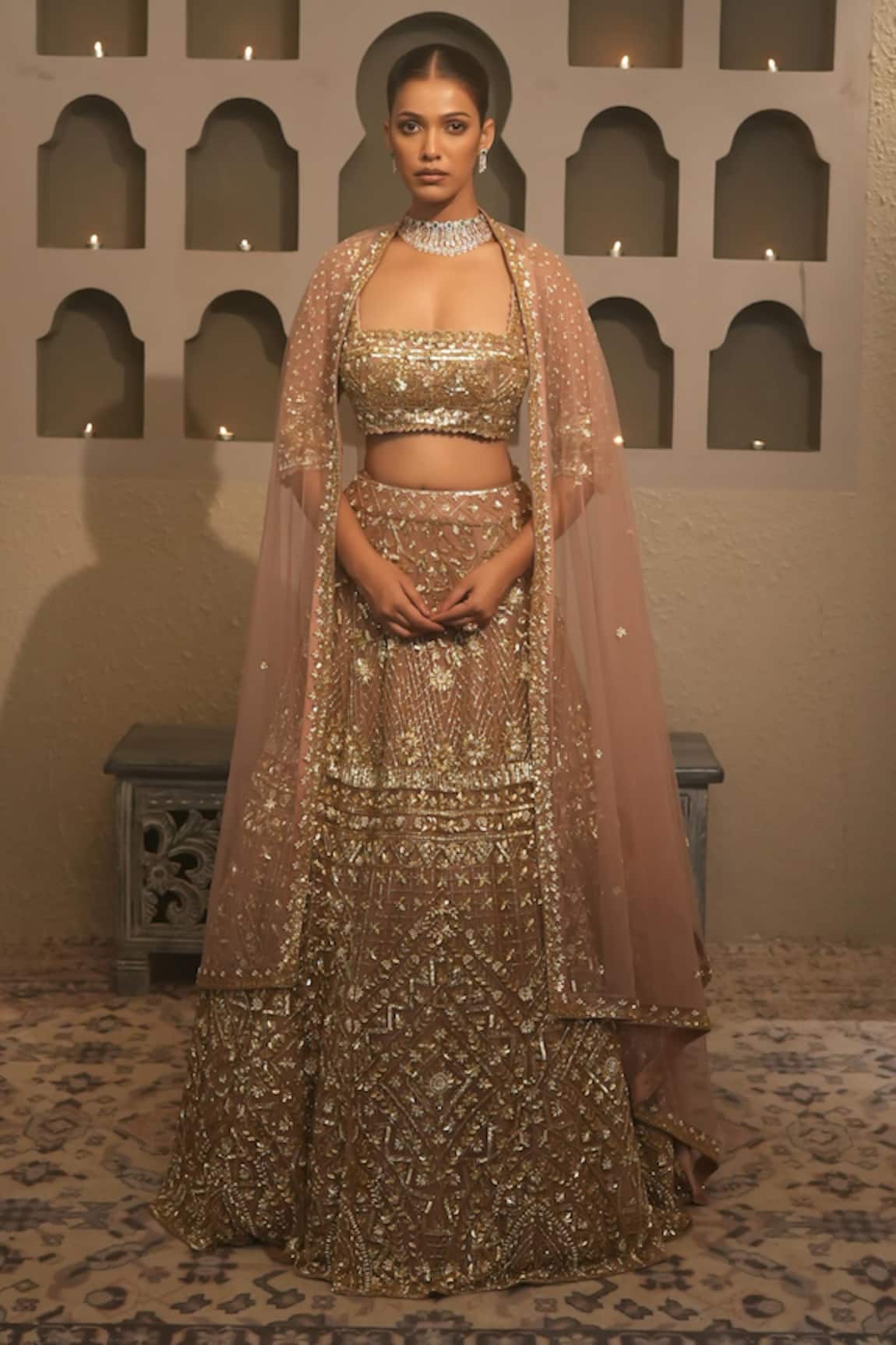 Libas Cafe by Nidhi & Ashish Hand Embroidered Net Lehenga Set 