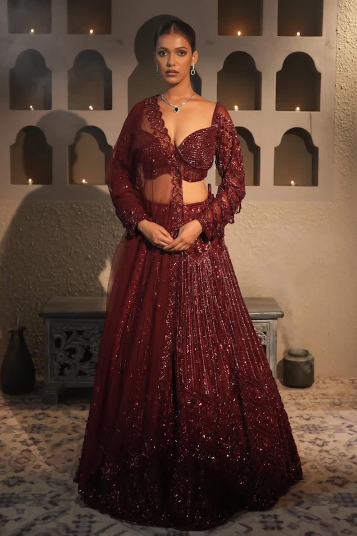Libas Cafe by Nidhi & Ashish Hand Embellished Net Lehenga Set 