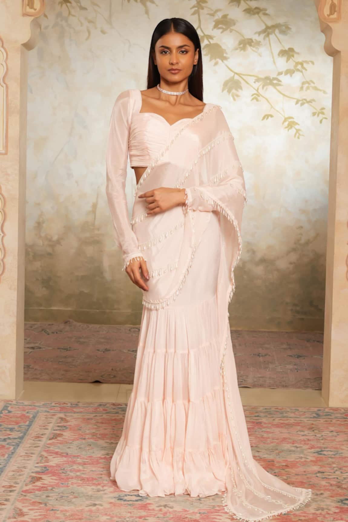 Libas Cafe by Nidhi & Ashish Hand Embroidered Pre-Draped Saree Set 