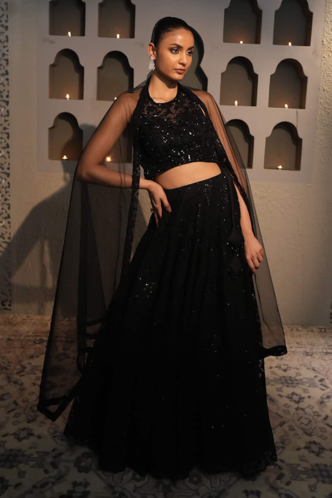 Libas Cafe by Nidhi & Ashish Floral Hand Embroidered Net Lehenga Set 