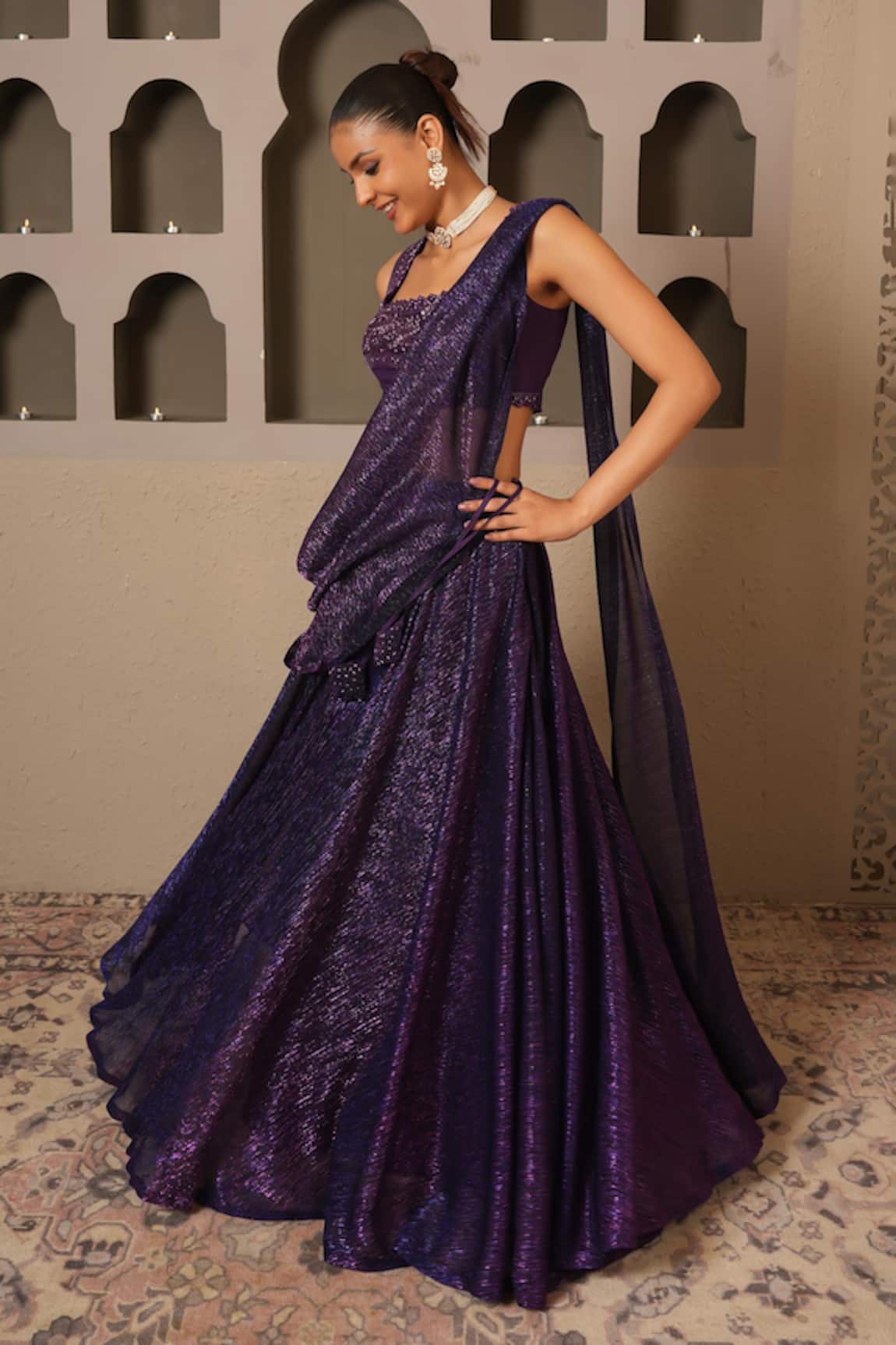 Libas Cafe by Nidhi & Ashish Shimmer Hand Embroidered Lehenga Set 