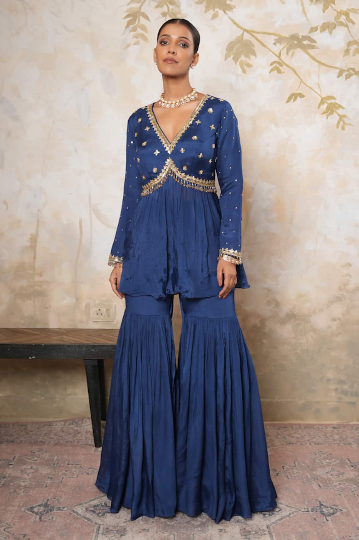 Libas Cafe by Nidhi & Ashish Hand Embroidered V-Neck Kurta & Gharara Set 
