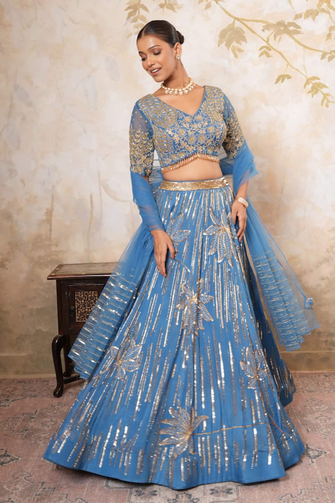 Libas Cafe by Nidhi & Ashish Striped & Floral Embroidered Lehenga Set 