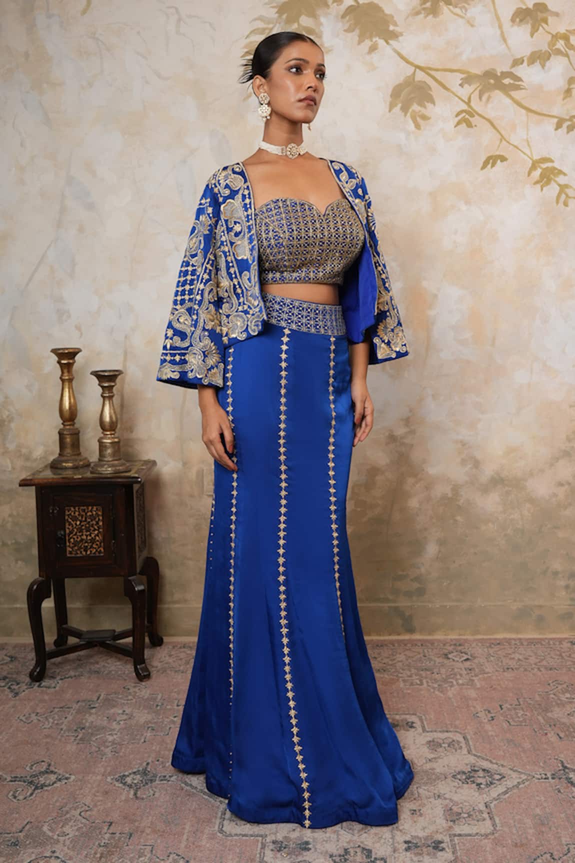 Libas Cafe by Nidhi & Ashish Machine Embroidered Mermaid Lehenga Set With Cape 
