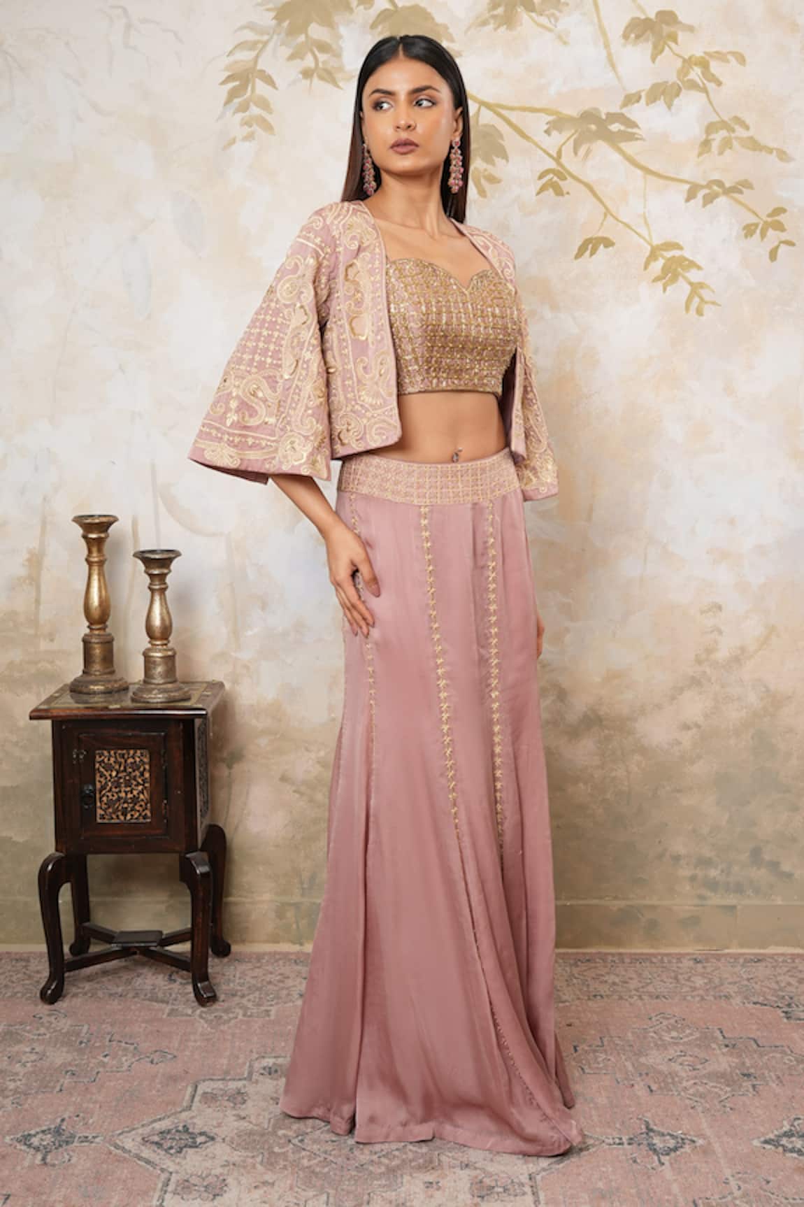 Libas Cafe by Nidhi & Ashish Mermaid Lehenga Set With Embroidered Cape 