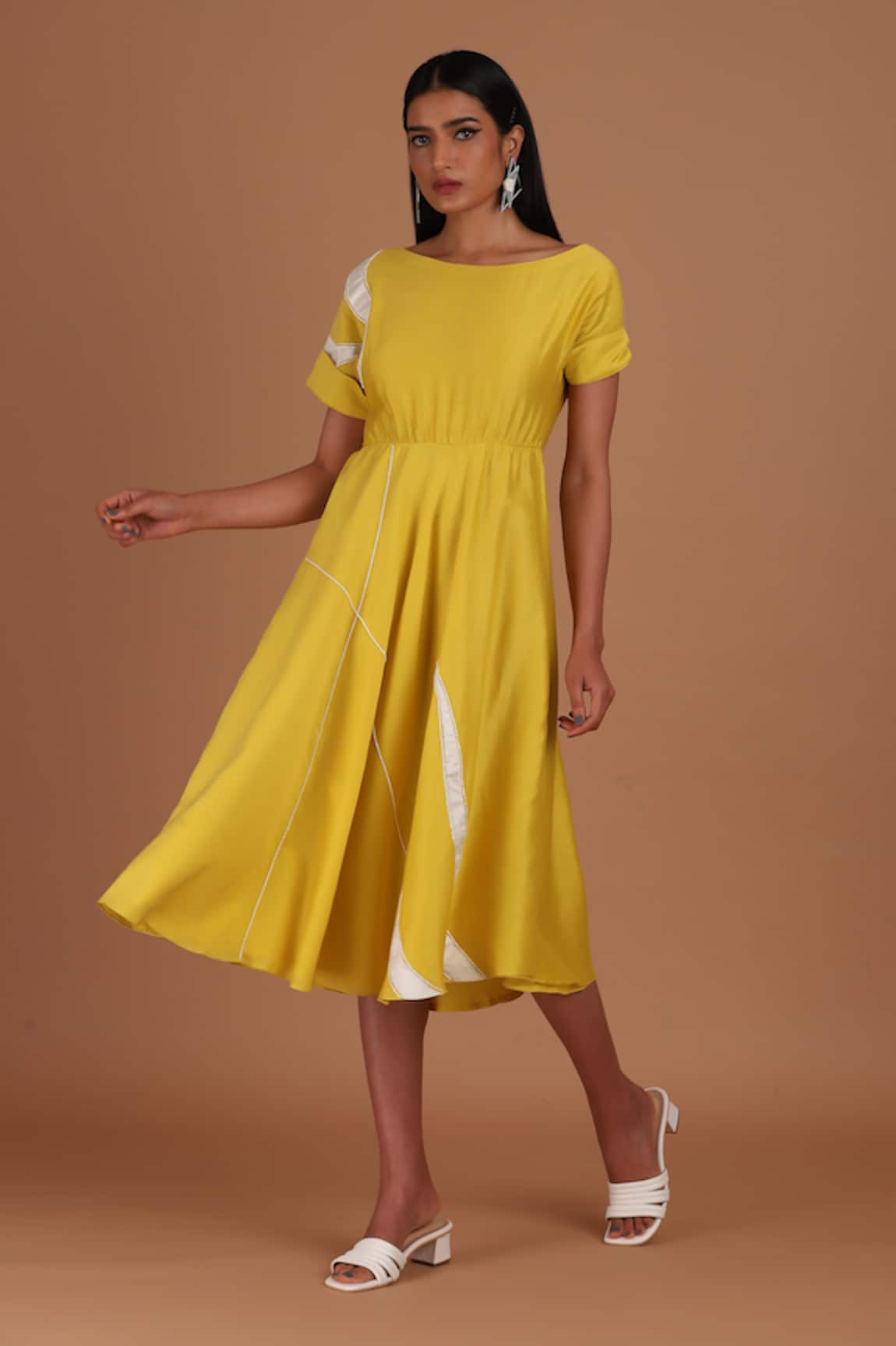 Sandhya Shah Contrast Tape Pattern Dress 