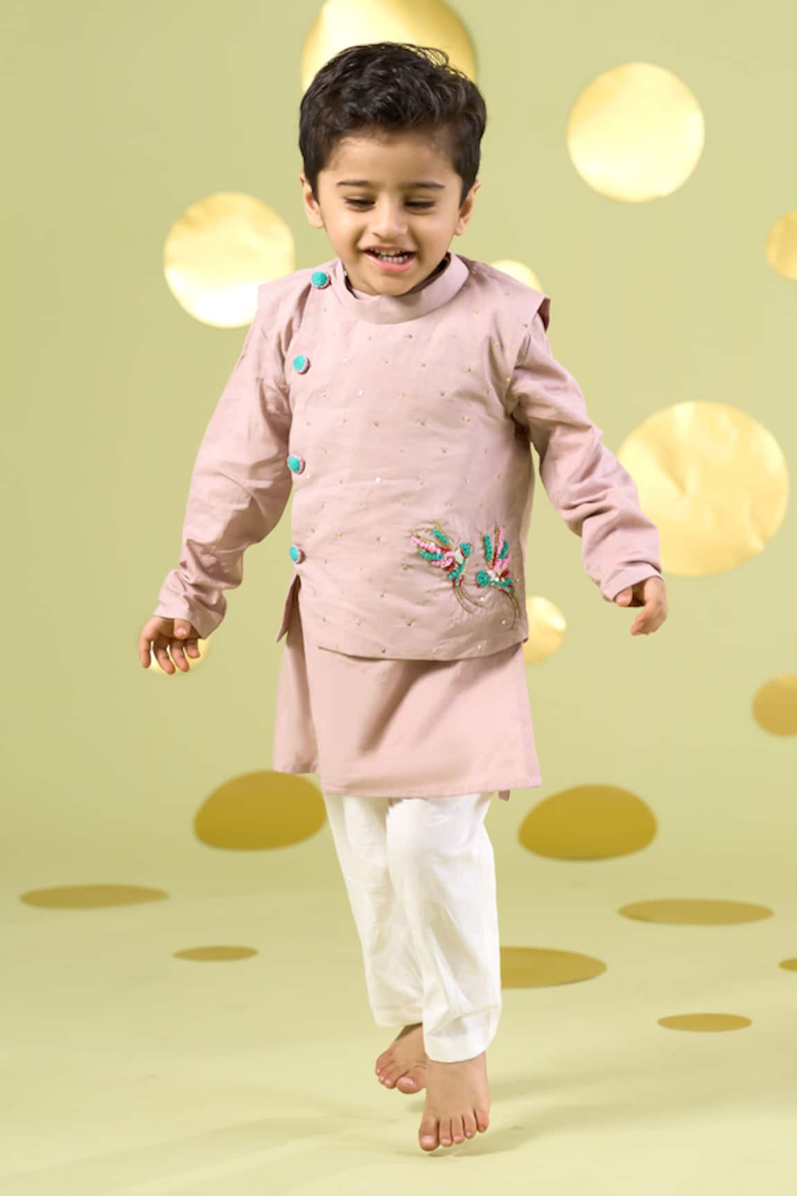 Vivedkids Bird Embroidered Bundi & Kurta Set 