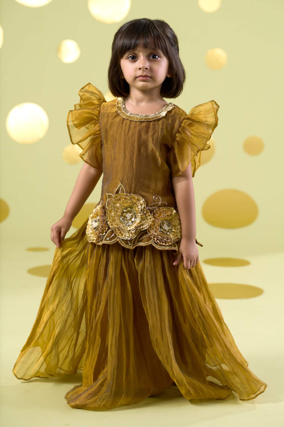 Vivedkids Yellow Gota Flowers Kurta & Sharara Set 