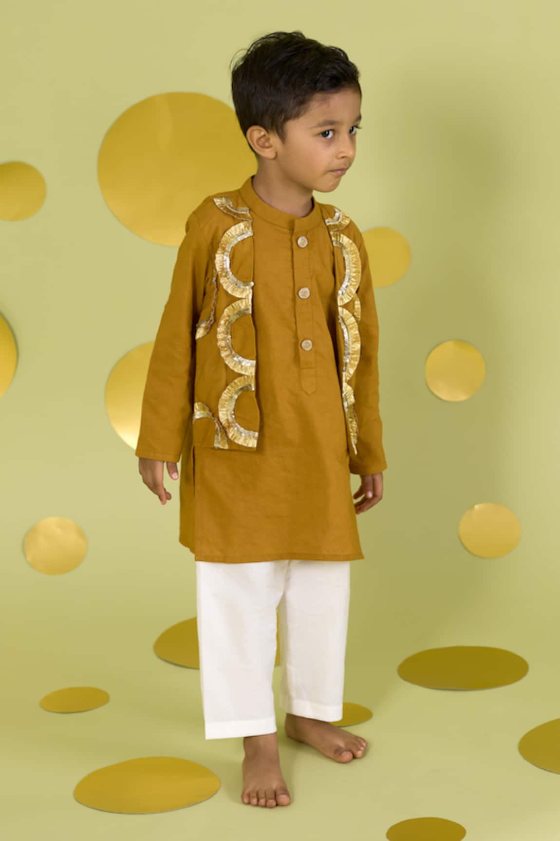 Vivedkids Yellow Gota Bundi Kurta Set 
