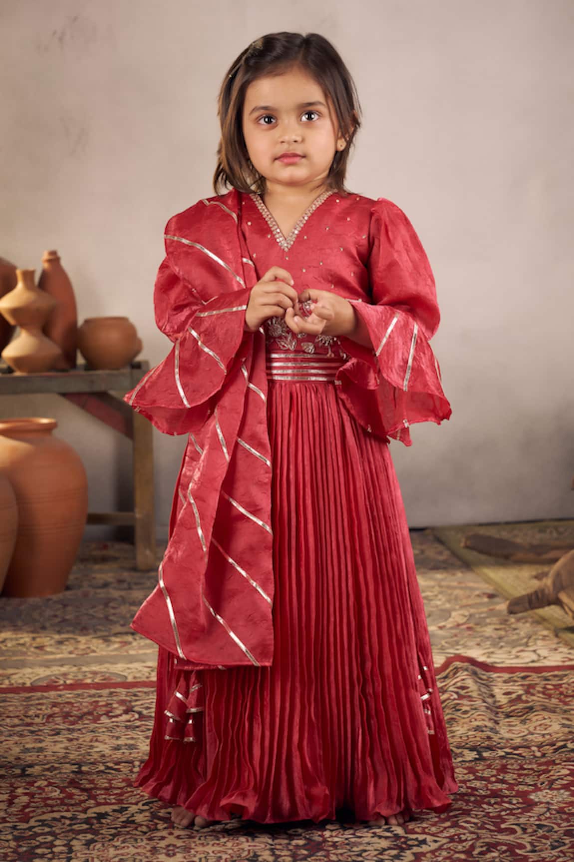 Vivedkids Red Cherry Pleated Lehenga Set 
