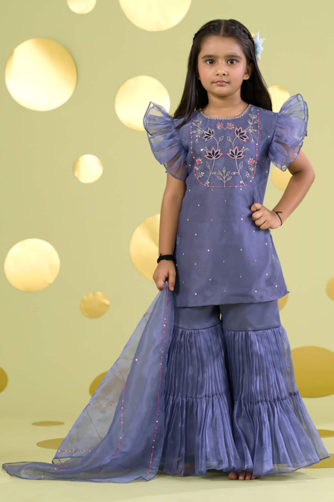 Vivedkids Blue Lotus Kurta Sharara Set 