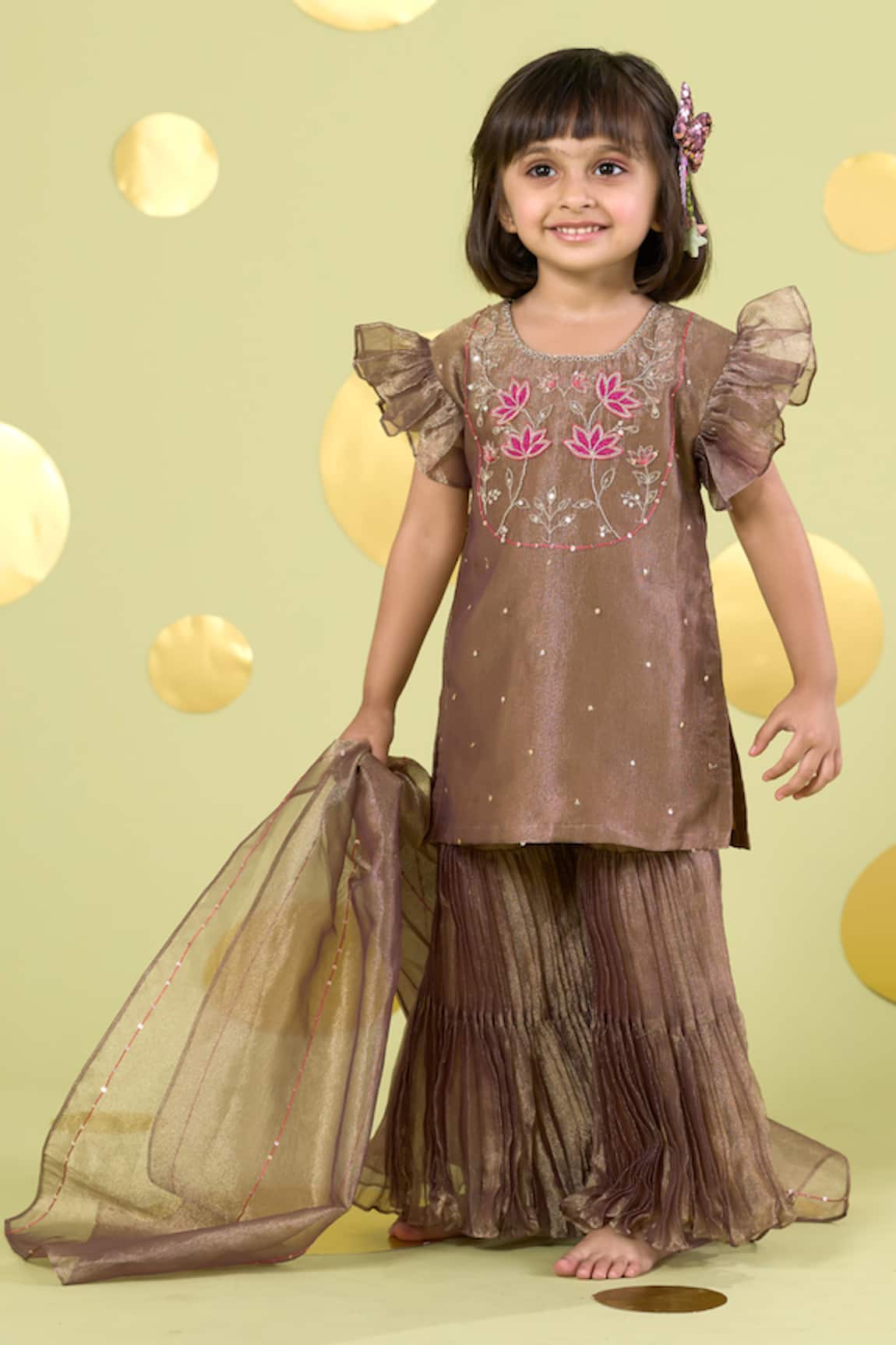 Vivedkids Golden Lotus Kurta Sharara Set 