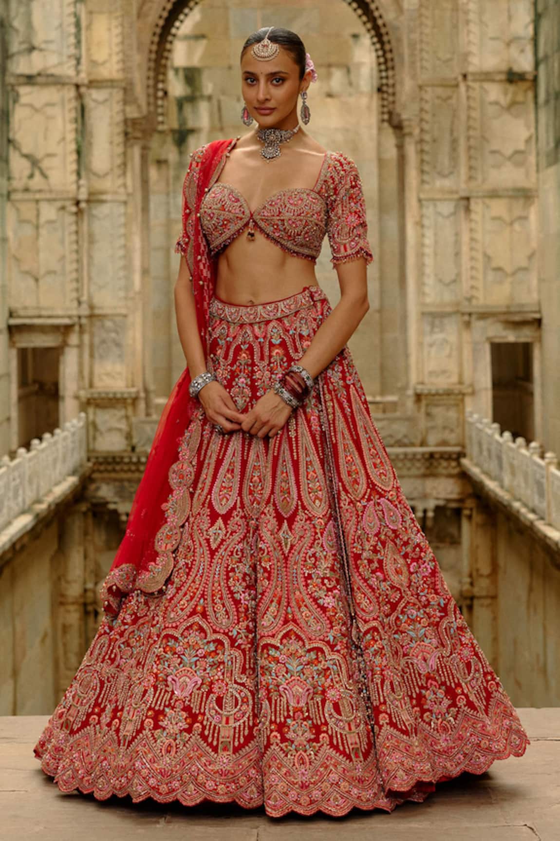 Nitika Gujral Raw Silk Multi Resham Embroidered Bridal Lehenga Set 