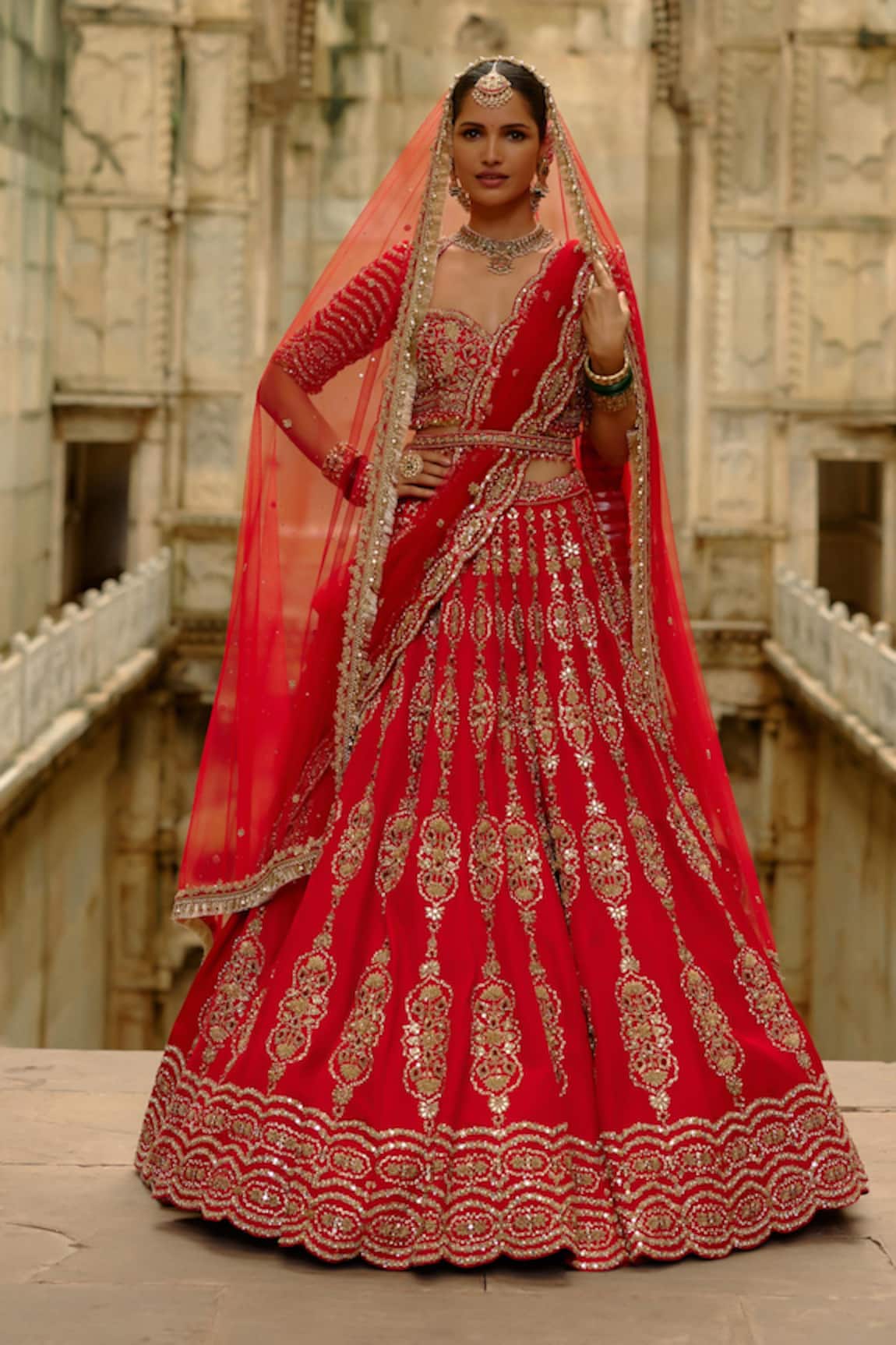 Nitika Gujral Red Hand Embroidered Bridal Lehenga Set 